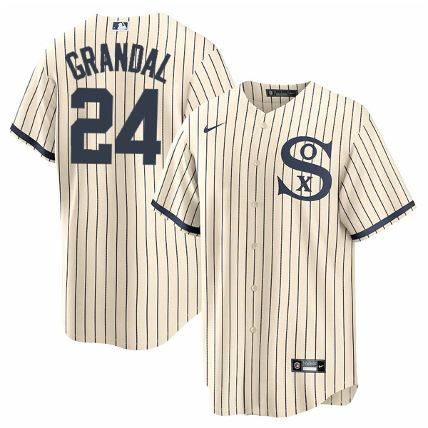 Men's Chicago White Sox #24 Yasmani Grandal 2021 Cream/Navy Name&Number